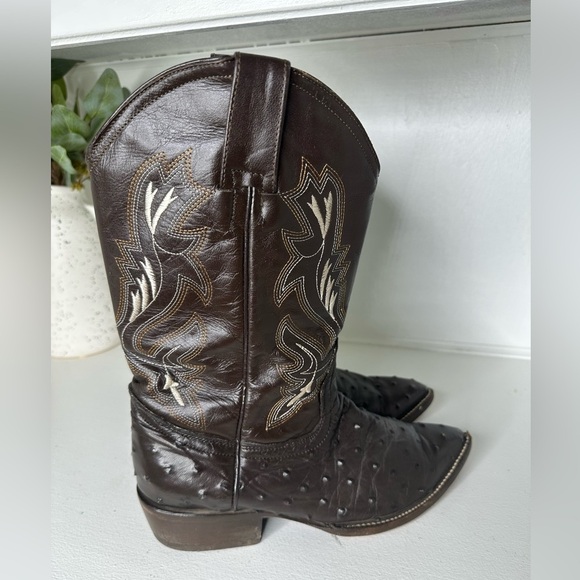JAR Boots Exotic Print Ostrich Western Boots Brown Leather Men’s Size 8.5 Wmn 10 - Picture 5 of 10